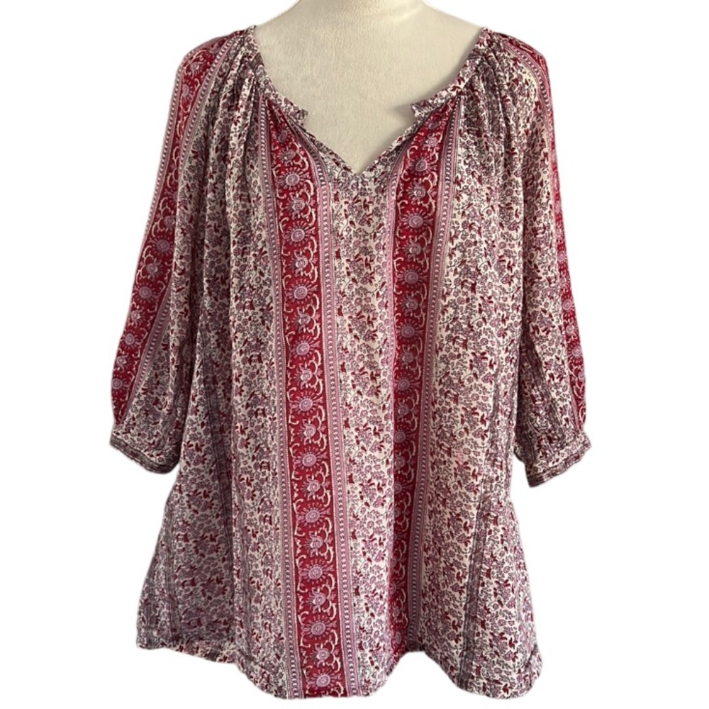 Lucky Brand Womens Floral Blouse Boho Size XL 3/4 Sleeves